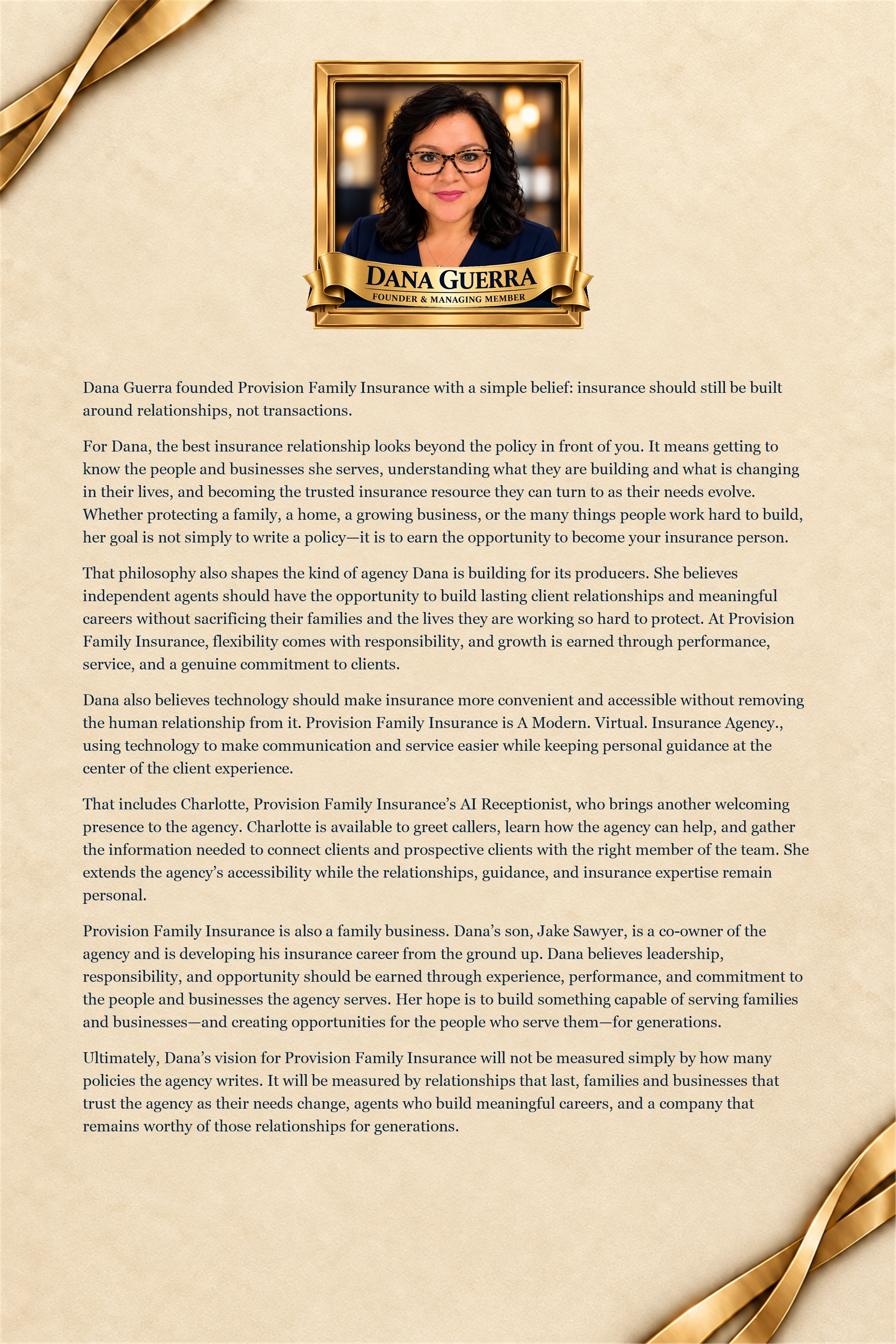 Dana Guerra, Founder and Managing Member of Provision Family Insurance